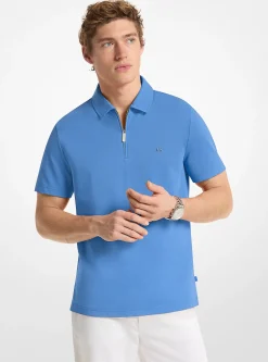 Polo zippé en piqué de coton mélangé