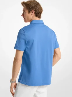 Polo zippé en piqué de coton mélangé