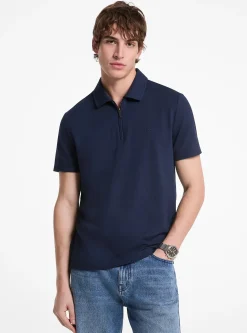 Polo zippé en piqué de coton mélangé