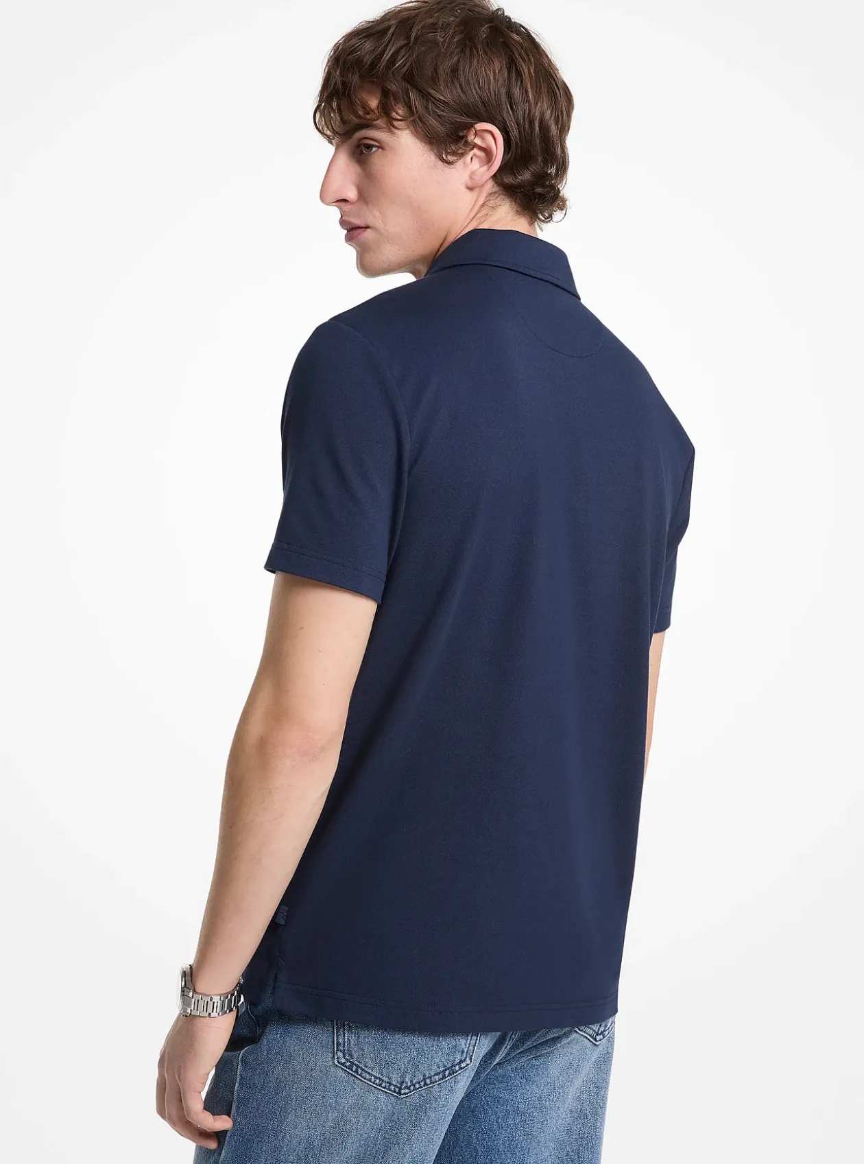 Polo zippé en piqué de coton mélangé
