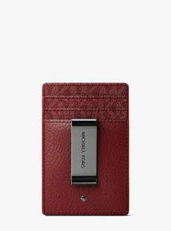 Porte-cartes Hudson en cuir grainé avec pince à billets et logo Signature