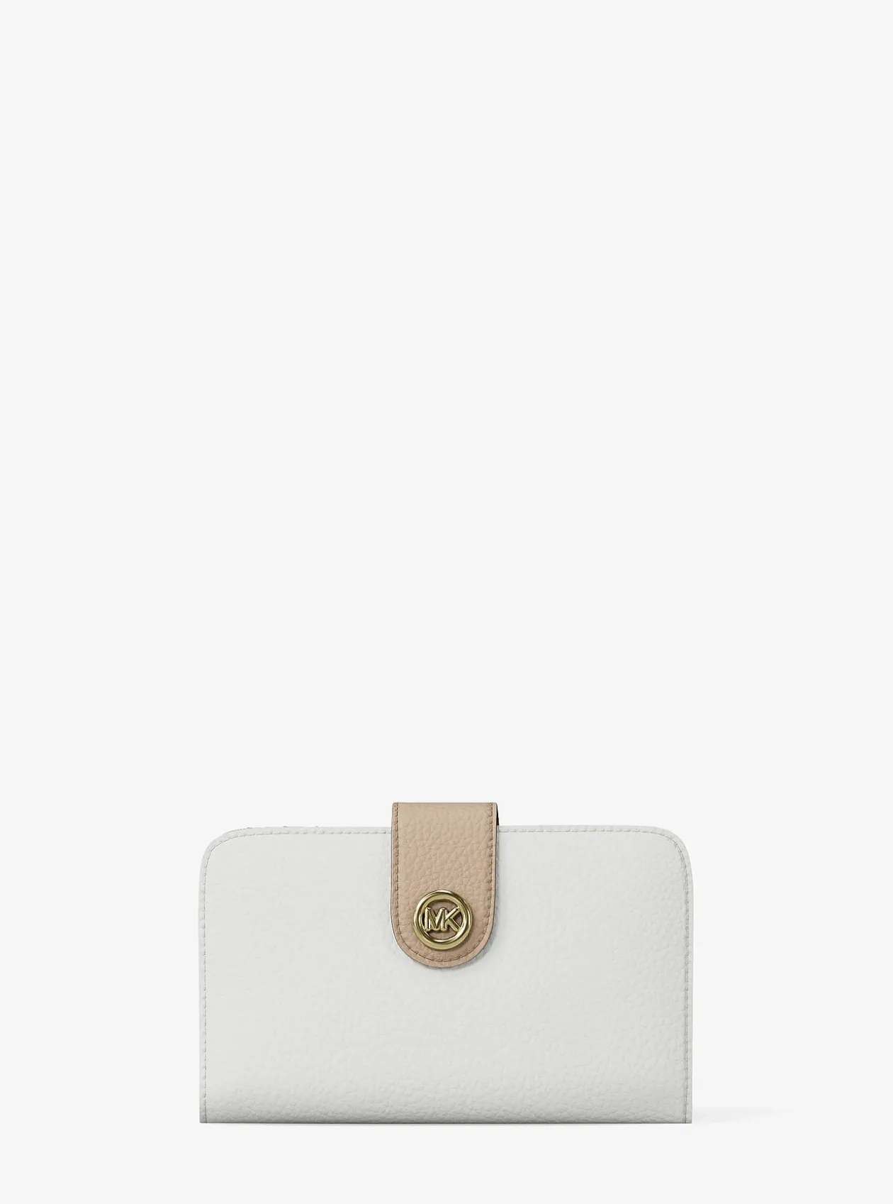 Portefeuille de taille moyenne en cuir grainé à couleurs contrastées à logo et à breloque MK Pop