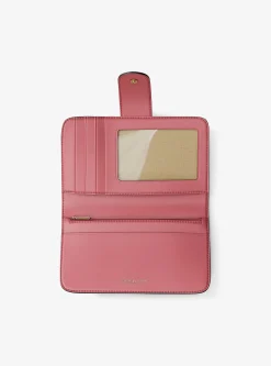 Portefeuille de taille moyenne en cuir grainé à couleurs contrastées à logo et à breloque MK Pop