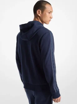 Pull à capuche en mélange de coton avec bande à logos et fermeture zippée