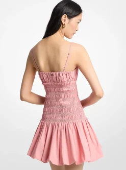 Robe ballon smockée en popeline de coton