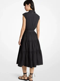 Robe chemise sans manches en popeline de coton avec ceinture