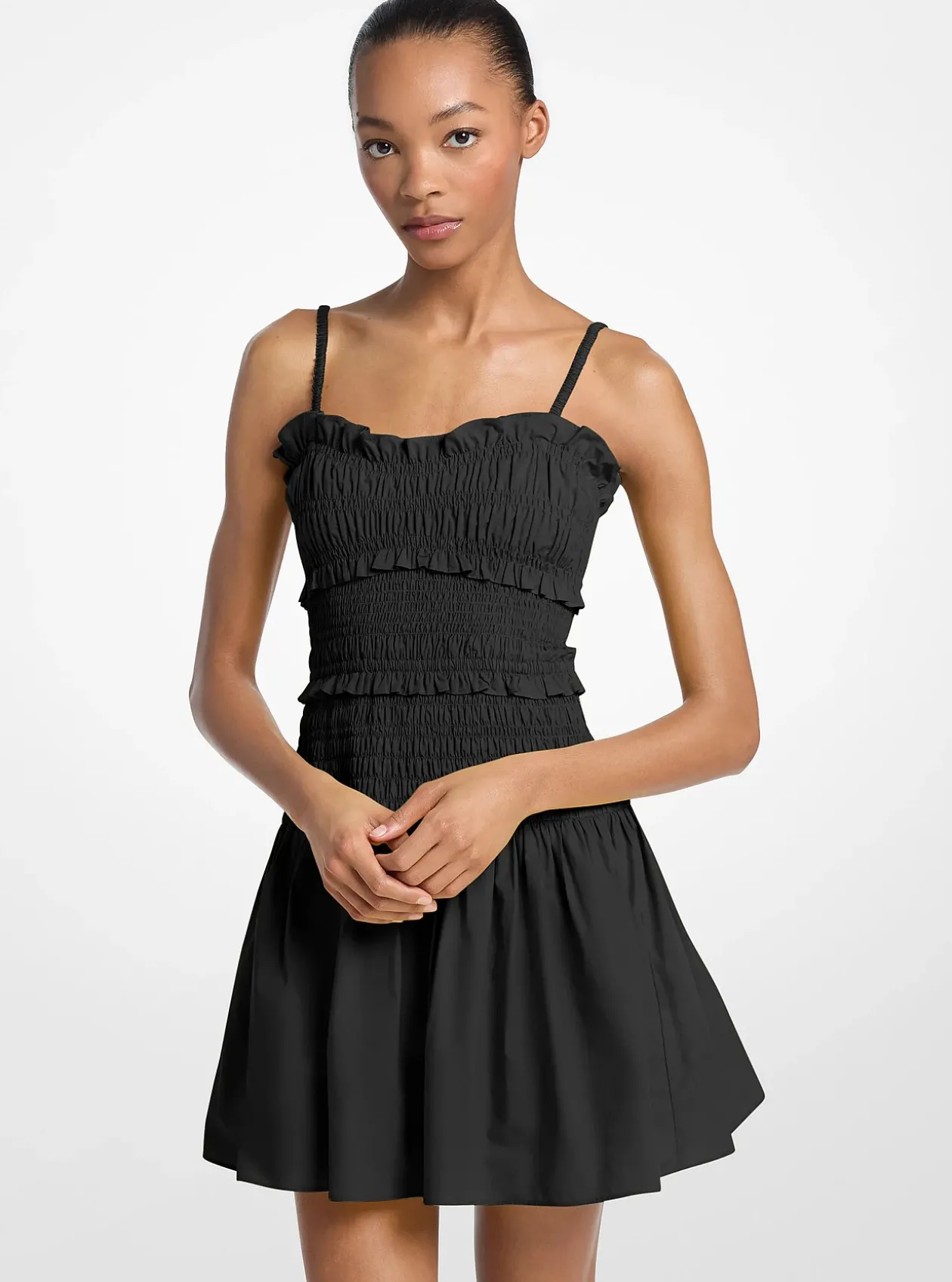 Robe débardeur smockée en popeline de coton