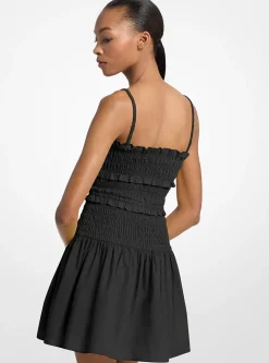 Robe débardeur smockée en popeline de coton