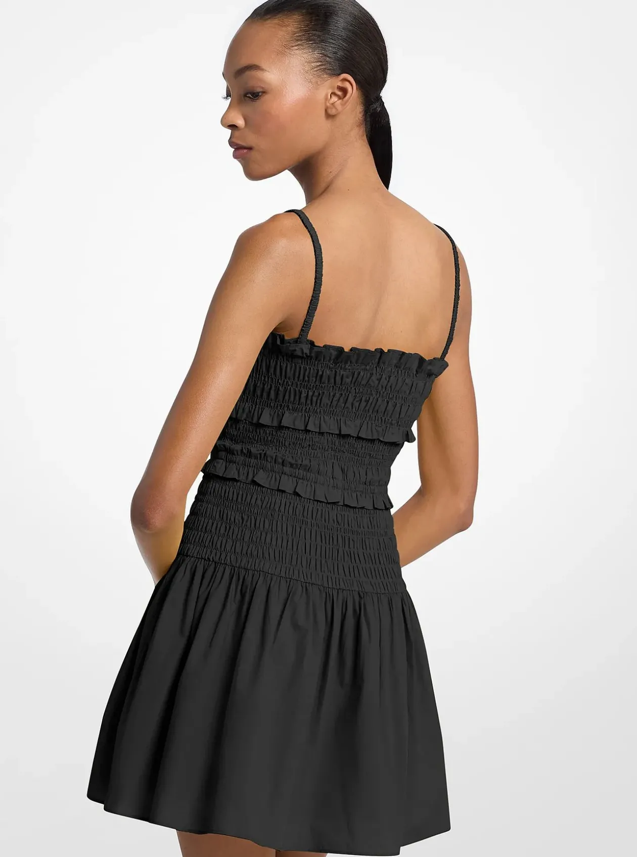 Robe débardeur smockée en popeline de coton