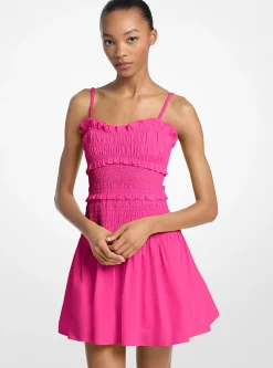 Robe débardeur smockée en popeline de coton