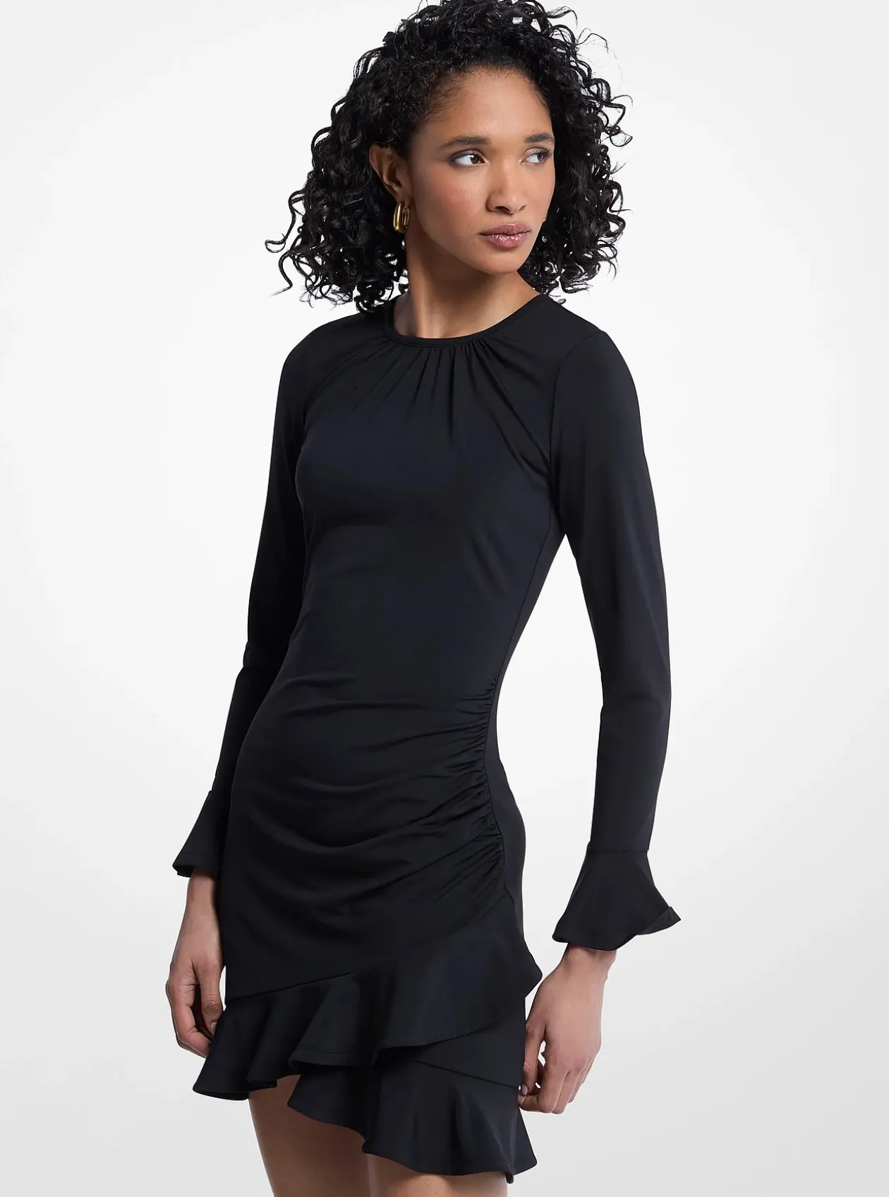 Robe en jersey mat extensible à volants