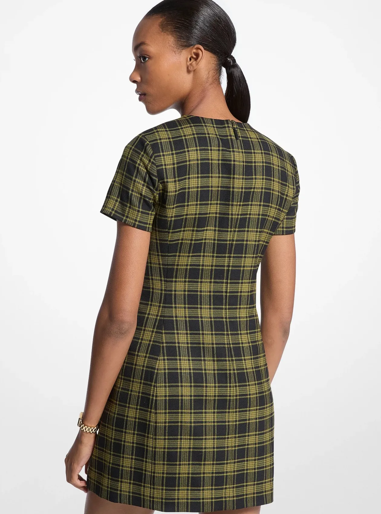 Robe en laine extensible à motif écossais
