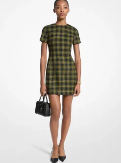 Robe en laine extensible à motif écossais