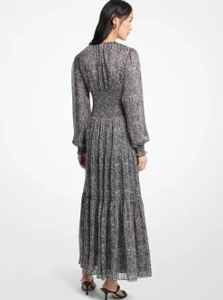 Robe maxi smockée en crêpe georgette à imprimé