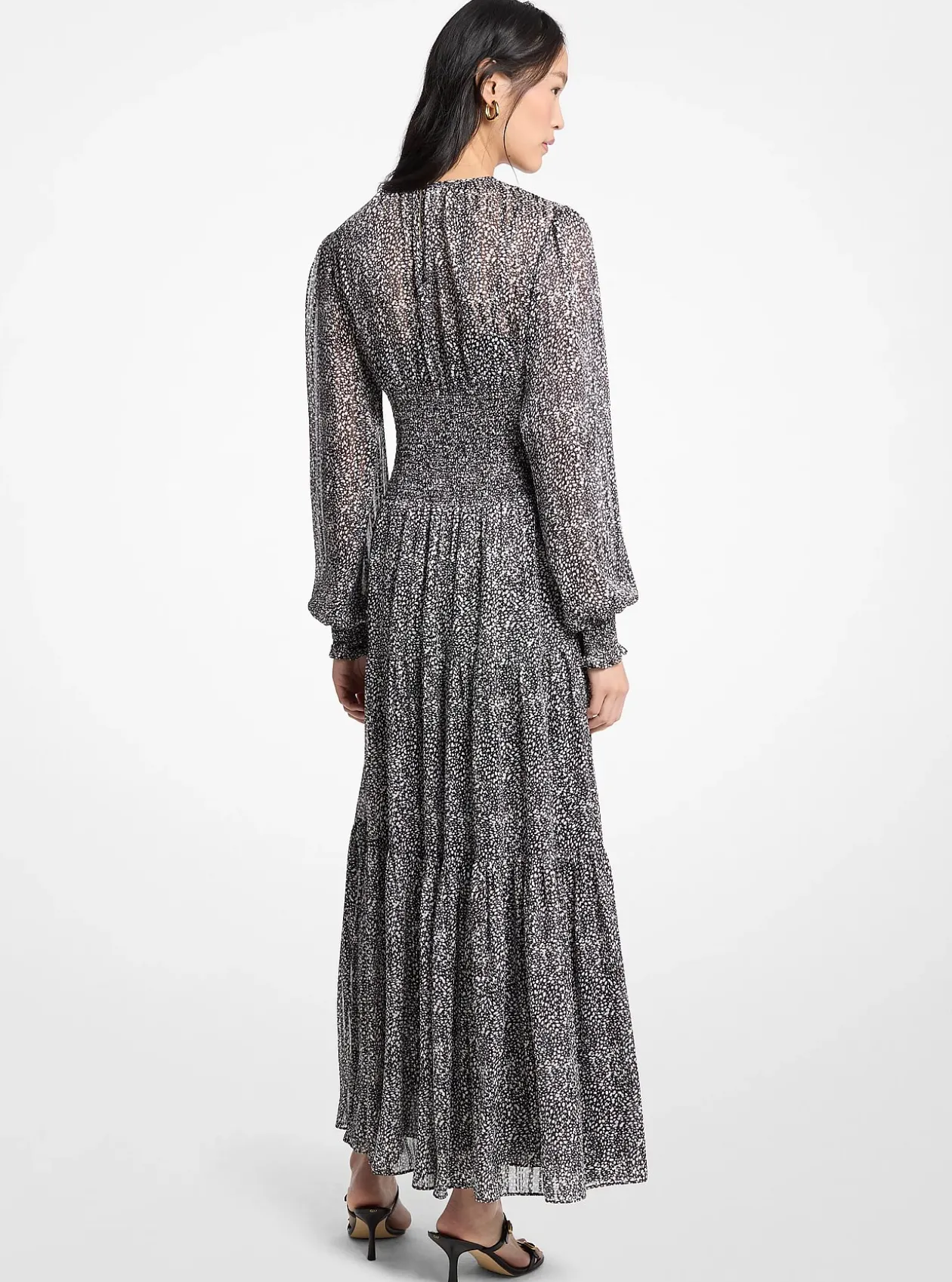 Robe maxi smockée en crêpe georgette à imprimé