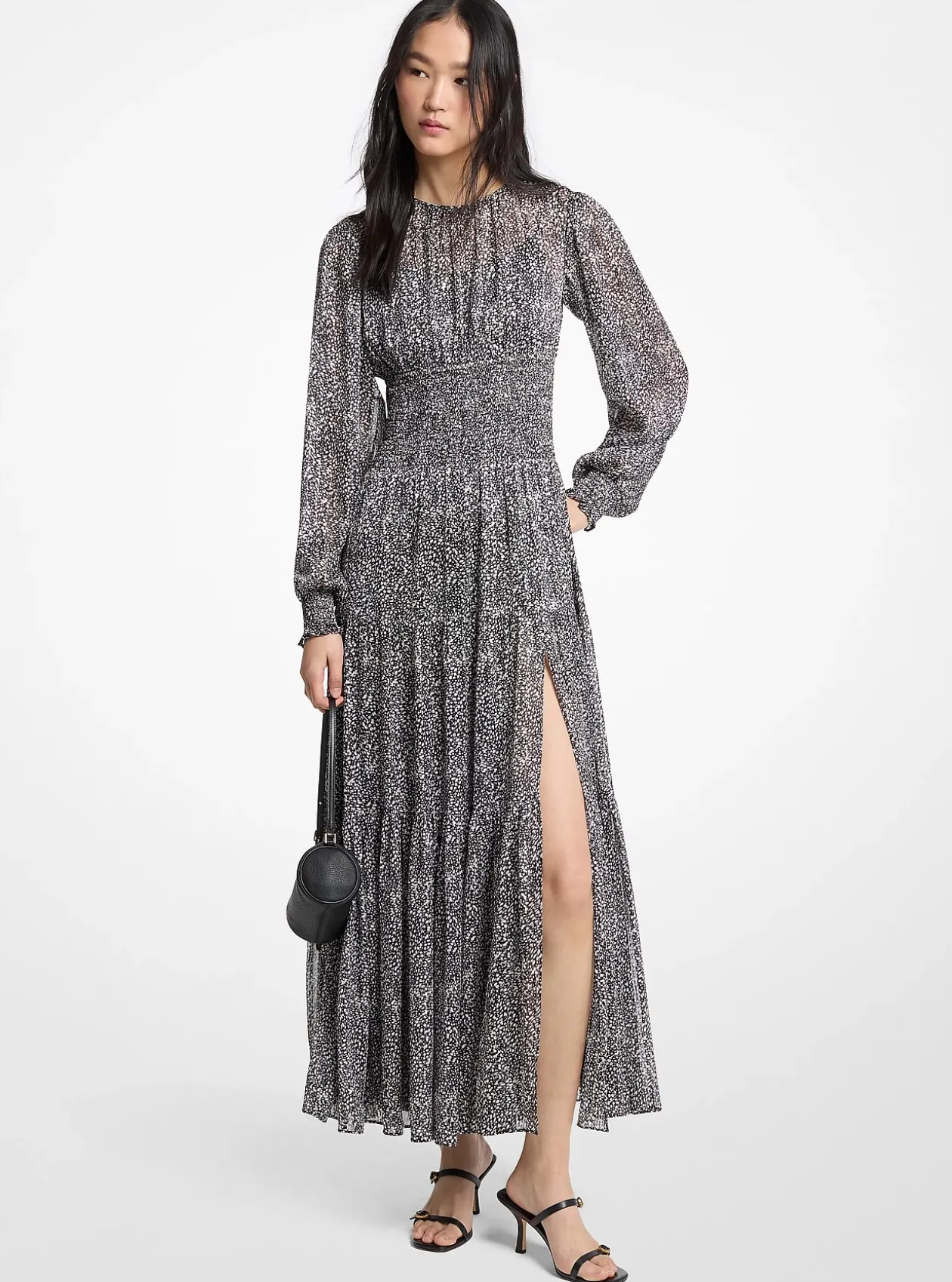 Robe maxi smockée en crêpe georgette à imprimé