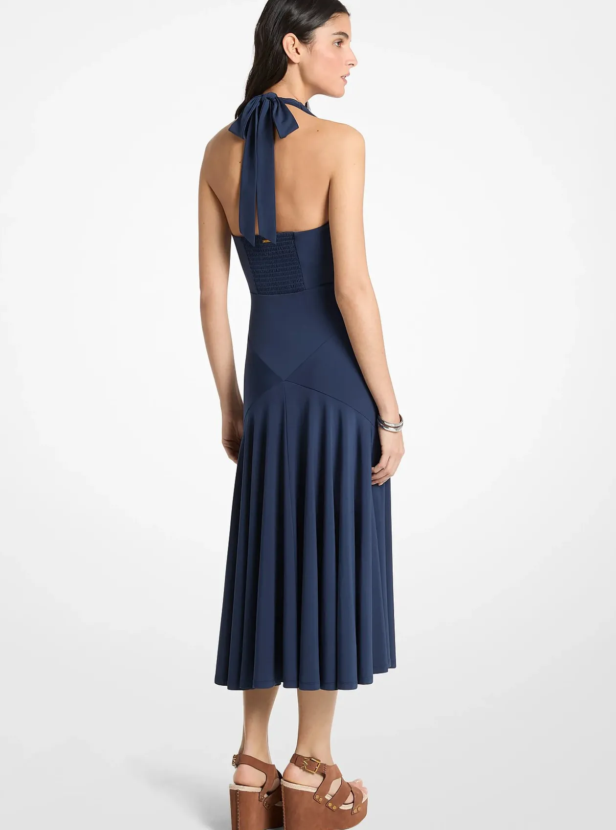 Robe mi-longue dos nu en jersey mat extensible