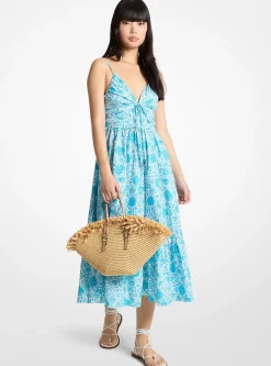 Robe mi-longue en popeline de coton à imprimé floral