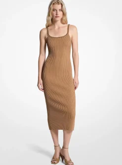 Robe mi-longue en tricot extensible côtelé à maillons