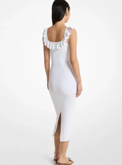 Robe mi-longue en viscose extensible à volants