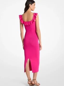 Robe mi-longue en viscose extensible à volants