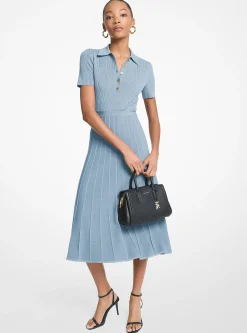 Robe polo mi-longue en tricot côtelé extensible