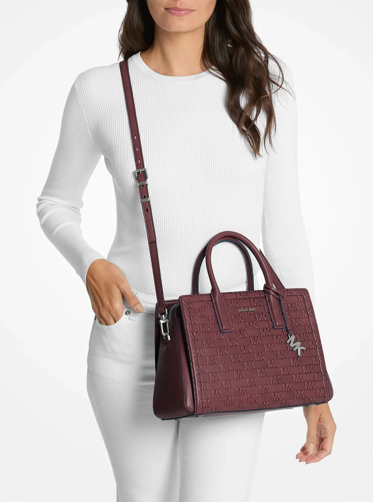 Sac Laila de taille moyenne en cuir bruni à logo en relief