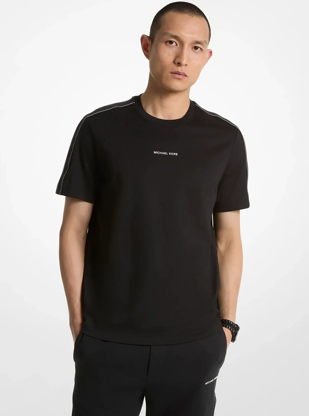 T-shirt en coton avec bandes à logos