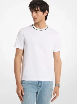 T-shirt en jersey de coton avec bordure à logo
