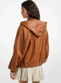 Veste à capuche en cuir texturé