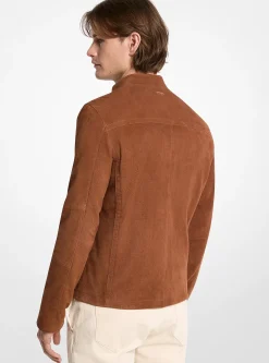 Veste de motard en daim à double fermeture à glissière