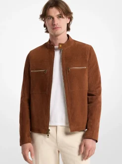 Veste de motard en daim à double fermeture à glissière