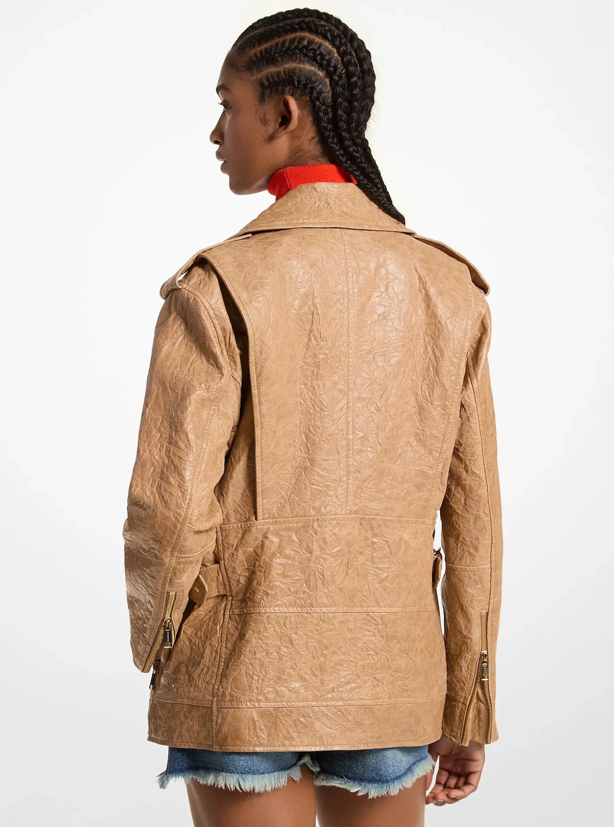 Veste de moto surdimensionnée en cuir froissé